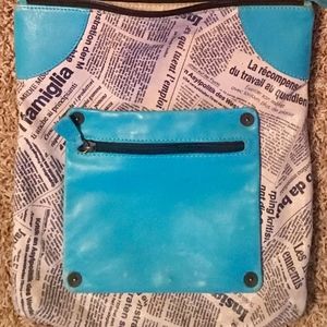 Unique newsprint teal purse
